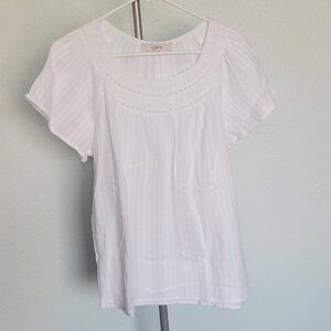 LOFT Vintage-Inspired White Smocked Cotton Top | Size M